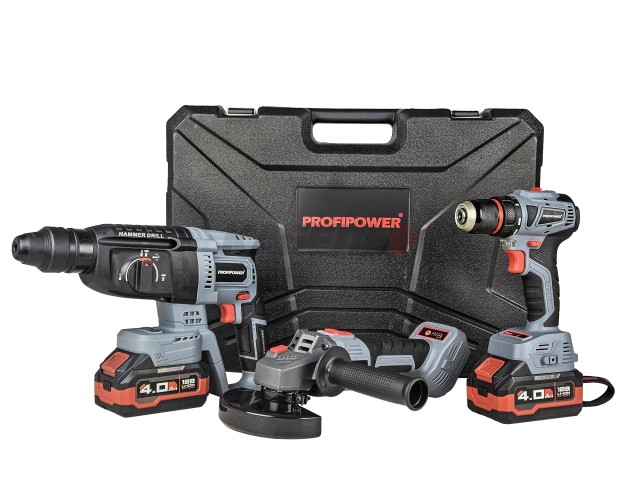 Аккумуляторный бесщеточный E0247 НАБОР 3в1 PROFIPOWER ProfiSet-3E18 (Li-ion-2шт, 4Ач, З/У, кейс, E0080,T0056, T0058)