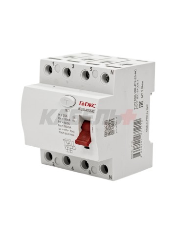 Устройство защитного отключения УЗО ВДТ YON MAX MDL100, 4P, 30mA, 25A, тип АС DKC