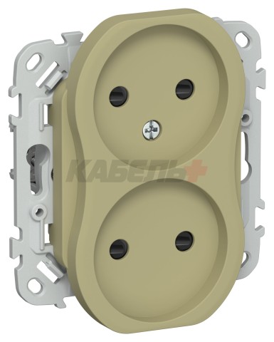 FLITE Розетка 2-местная без заземления с защитными шторками безвинтовое крепление 10А РСш02-1-ФлО оливковый IEK