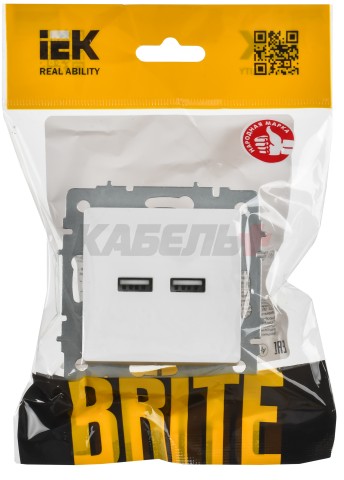 BRITE Розетка USB A+A 5В 3,1А РЮ10-1-БрАБ арктический белый IEK