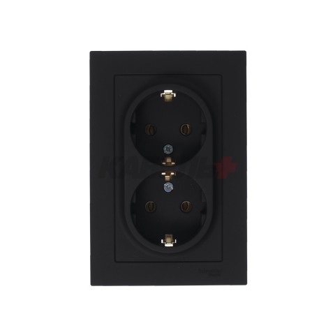 ATLASDESIGN РОЗЕТКА двойная с заземлением без шторок, 16А, в сборе, КАРБОН