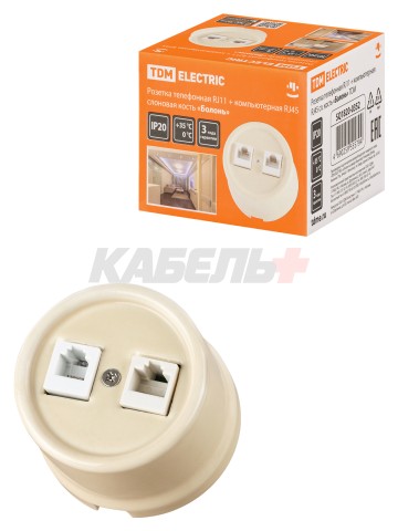 Розетка телефонная RJ11 + компьютерная RJ45 сл. кость «Болонь» TDM