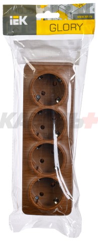 GLORY Розетка 4-местная для открытой установки с заземлением без защитных шторок 16А РС24-3-ХД дуб IEK