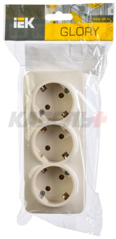 GLORY Розетка 3-местная для открытой установки с заземлением без защитных шторок 16А РС23-3-ХК кремовый IEK