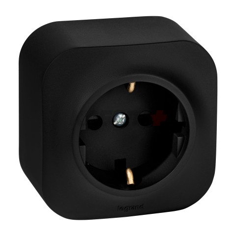 QUTEO Розетка 1-местная для открытой установки с заземлением с защитными шторками 16Ачёрный матовый