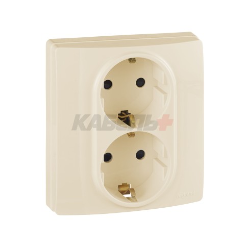 INSPIRIA Розетка 2-местная с заземлением с защитными шторками 16А безвинтовое крепление в сборе слоновая кость