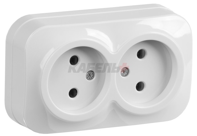 GLORY Розетка 2-местная для открытой установки без заземления без защитных шторок 10А РС22-2-ХБ белый IEK
