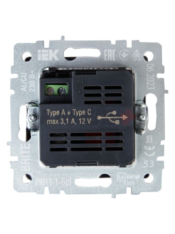 BRITE Розетка USB A+C 18Вт РЮ11-1-БрГ графит IEK