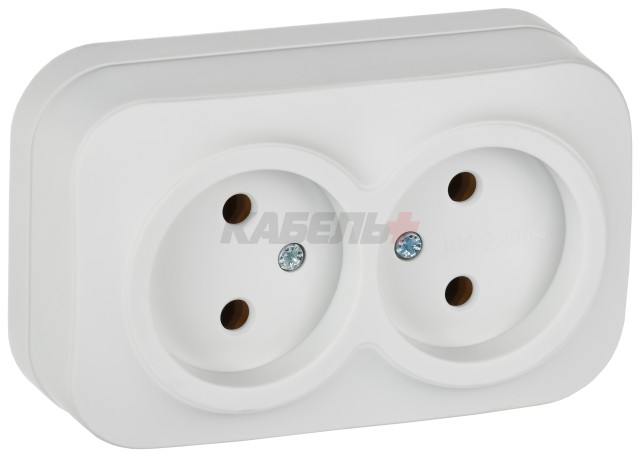 GLORY Розетка 2-местная для открытой установки без заземления без защитных шторок 10А РС22-2-ХБм белый матовый IEK