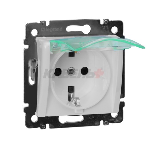 VALENA Розетка 1-местная с заземлением с защитными шторками и крышкой 16А IP44 белый