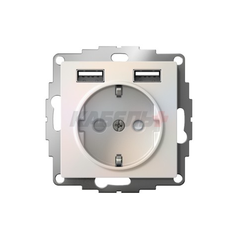 ATLASDESIGN РОЗЕТКА 16А c 2 USB A+A, 5В/2,4А, 2х5В/1,2А, механизм, ЖЕМЧУГ