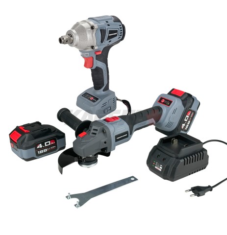 Аккумуляторный бесщеточный НАБОР 2в1 УШМ E0080 и гайковерт E0081 (Li-ion-2шт 18В, 4.0Ач, З/У)