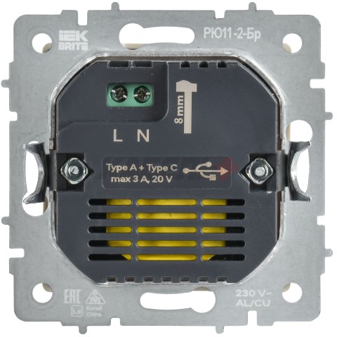 BRITE Розетка USB A+C 45Вт высокоскоростная зарядка РЮ11-2-БрБ белый IEK