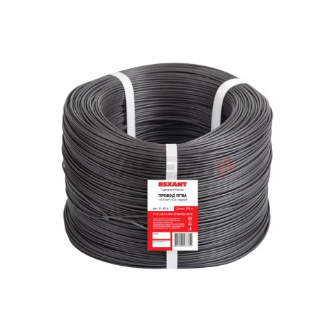 Провод ПГВА 1х0,50мм², Cu, черный, бухта 500м REXANT