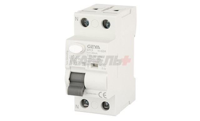 УЗО GYL9-2P-63A-30mA, 2P, 63A, 6 kA, 30mA, тип AC, 2M