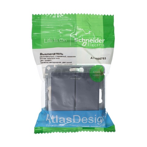 ATLASDESIGN 2-клавишный ВЫКЛЮЧАТЕЛЬ с подсветкой, сх.5а, 10АХ, механизм, ГРИФЕЛЬ