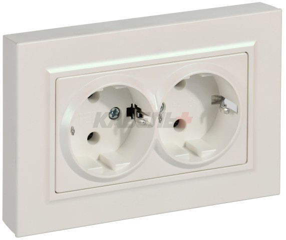 BRITE Розетка 2-местная с заземлением без защитных шторок плоская 16А в сборе РСПл12-3-БрЖ жемчуг IEK