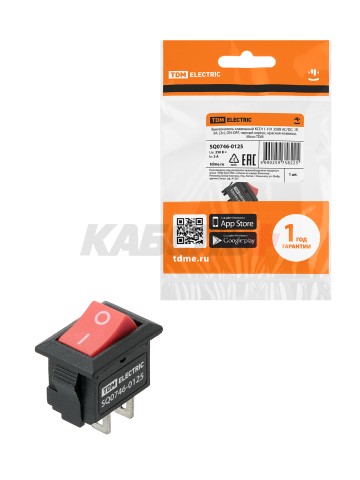 KCD11-101 250В AC/DC, 1P, 3А, (2с), ON-OFF, черный корпус, красная клавиша, Micro TDM