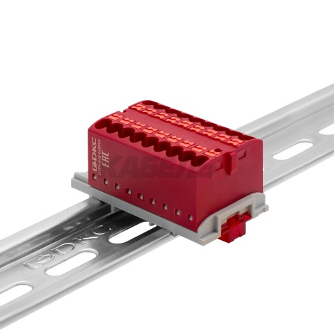 Блок распределительный, зажим push-in, 18 точек подключения 2,5 кв.мм, красный DKC