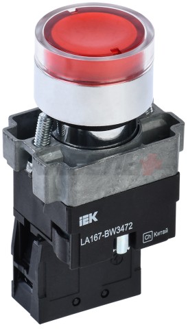 Кнопка управления LA167-BW3472 d=22мм RC 1NC с подсветкой красная IEK