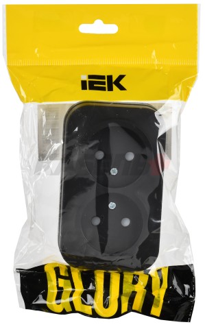 GLORY Розетка 2-местная для открытой установки без заземления с защитными шторками 10А РСш22-2-ХЧм черный матовый IEK