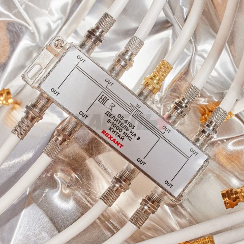 Делитель ТВх8 под F-разъем, 5-1000МГц, Silver (9 F-разъемов в комплекте) REXANT
