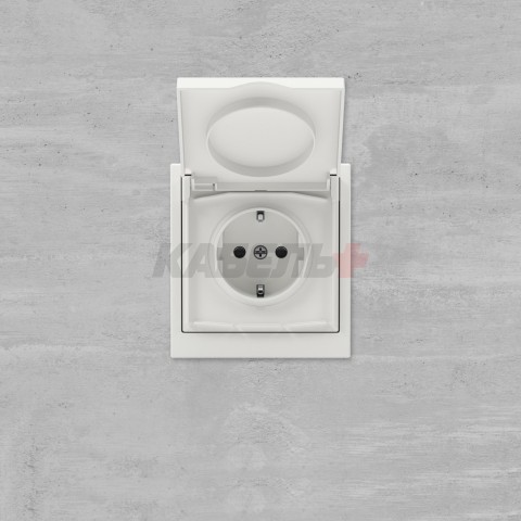 Розетка силовая, 2P+E, с з/ш, с крышкой, IP44, KANT, белый песок DKC