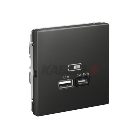 ARTGALLERY USB РОЗЕТКА A + тип-C 45Вт высокоскор.заряд. QC, PD, механизм, БАЗАЛЬТ