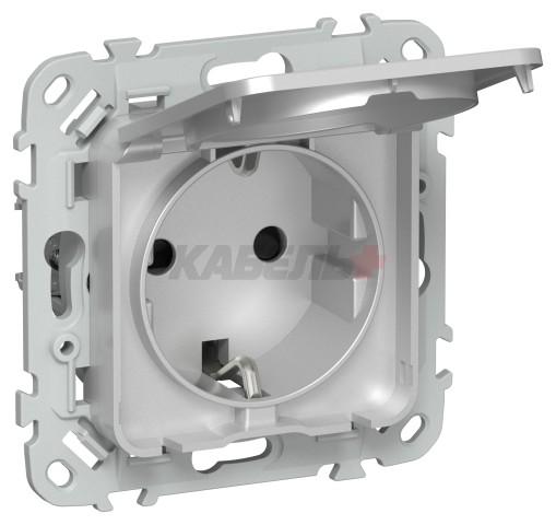 FLITE Розетка с заземлением с защитными шторками и крышкой 16А IP44 РСшкр11-0-44-ФлА алюминий IEK