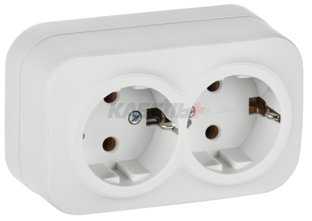 GLORY Розетка 2-местная для открытой установки с заземлением без защитных шторок 16А РС22-3-ХБм белый матовый IEK