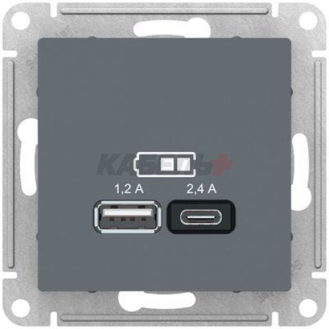 ATN000739 ATLASDESIGN USB РОЗЕТКА A+C, 5В/2,4А, 2х5В/1,2А, механизм, ГРИФЕЛЬ