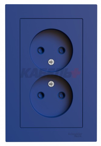 ATLASDESIGN РОЗЕТКА двойная без заземления со шторками, 16А, в сборе, АКВАМАРИН