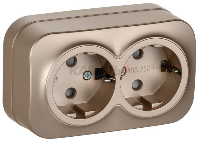GLORY Розетка 2-местная для открытой установки с заземлением с защитными шторками 16А РСш22-3-ХШм шампань матовый IEK