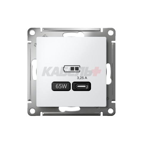 ATLASDESIGN USB РОЗЕТКА тип-С 65Вт высокоскор.заряд. QC, PD, механизм, БЕЛЫЙ