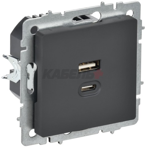 BRITE Розетка USB A+C 45Вт высокоскоростная зарядка РЮ11-2-БрГ графит IEK