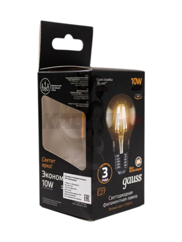 Лампа Gauss Filament А60 10W 820lm 2700К Е27 milky LED