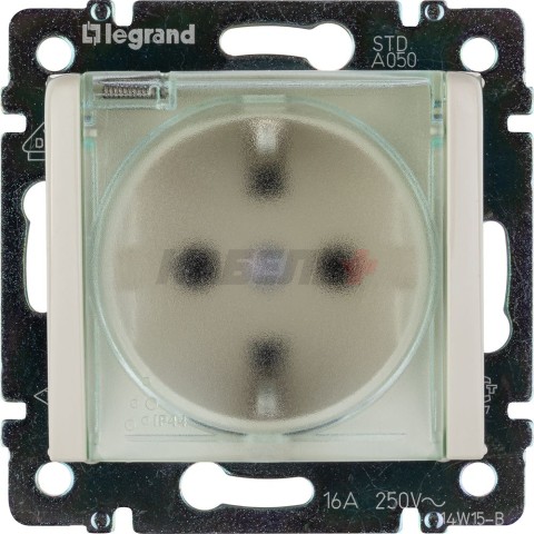 VALENA Розетка 1-местная с заземлением с защитными шторками и крышкой 16А IP44 слоновая кость