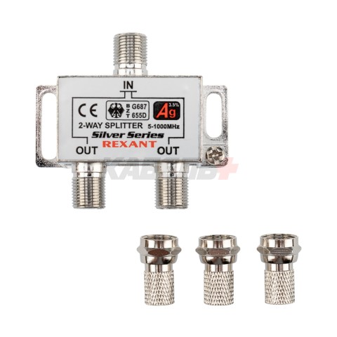Делитель ТВx2 под F-разъем, 5-1000МГц, Silver (3 F-разъема в комплекте) REXANT