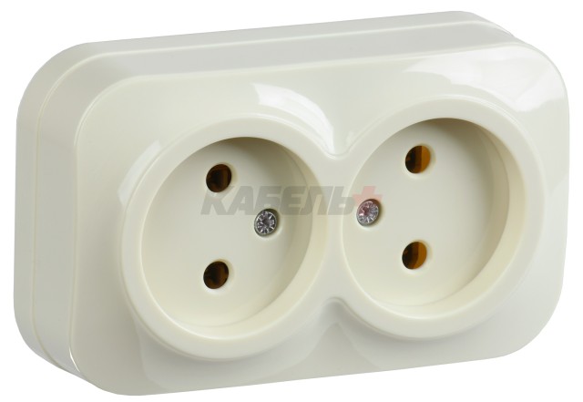 GLORY Розетка 2-местная для открытой установки без заземления без защитных шторок 10А РС22-2-ХК кремовый IEK