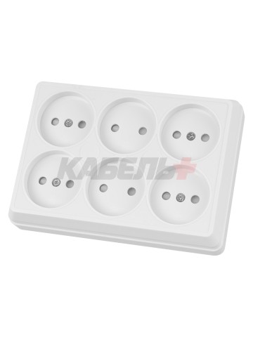 Розетка шестиместная 2П открытой установки IP20 10A с защитными шторками белая "Ладога" TDM