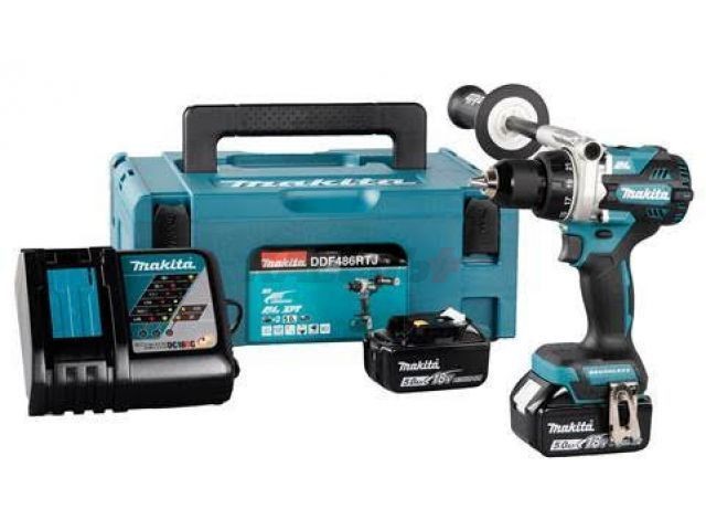 Шуруповерт DDF486RTJ аккумуляторный  (18V / 2*5.0 Ah / 130 Nm / BL / MakPac 2), MAKITA, арт: DDF486RTJ