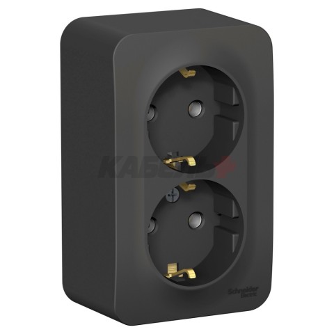 BLANCA О/У РОЗЕТКА двойная с заземлением без шторок, ИЗОЛ.ПЛ., 16А, 250В, АНТРАЦИТ