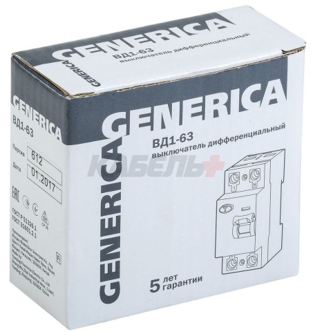 Выключатель дифференциальный (УЗО) ВД1-63 2Р 16А 30мА GENERICA