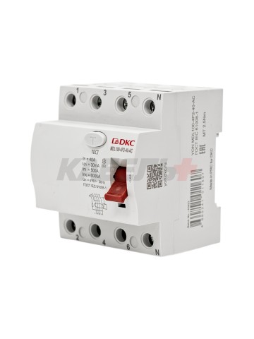 Устройство защитного отключения УЗО ВДТ YON MAX MDL100, 4P, 30mA, 40A, тип АС DKC