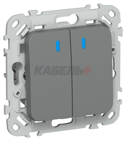 FLITE Выключатель 2-клавишный проходной с индикацией 10А ВС62-1-1-ФлМА мокрый асфальт IEK