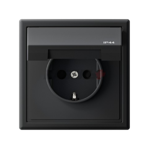 ARTGALLERY РОЗЕТКА с заз.со шт.с крышк, 16А, IP44, механизм, быстрозажим. клем., КАРБОН