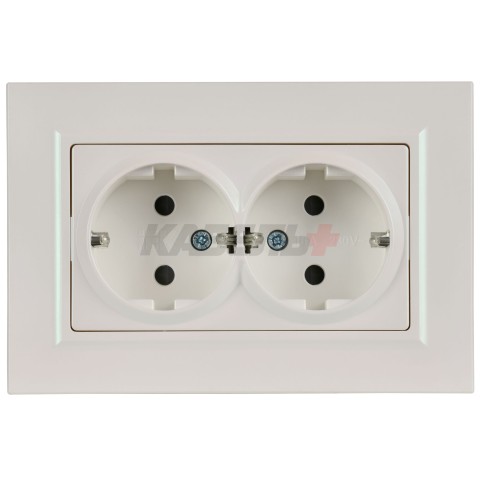 BRITE Розетка 2-местная с заземлением с защитными шторками плоская 16А в сборе РСшПл12-3-БрЖ жемчуг IEK