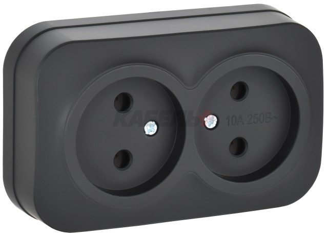 GLORY Розетка 2-местная для открытой установки без заземления без защитных шторок 10А РС22-2-ХЧм черный матовый IEK