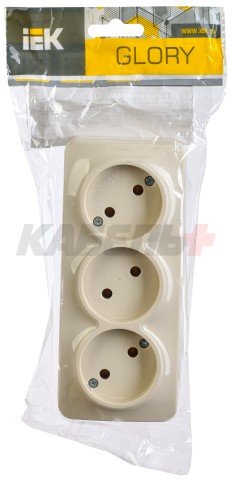 GLORY Розетка 3-местная для открытой установки без заземления без защитных шторок 10А РС23-2-ХК кремовый IEK