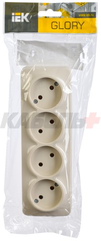 GLORY Розетка 4-местная для открытой установки без заземления без защитных шторок 10А РС24-2-ХК кремовый IEK